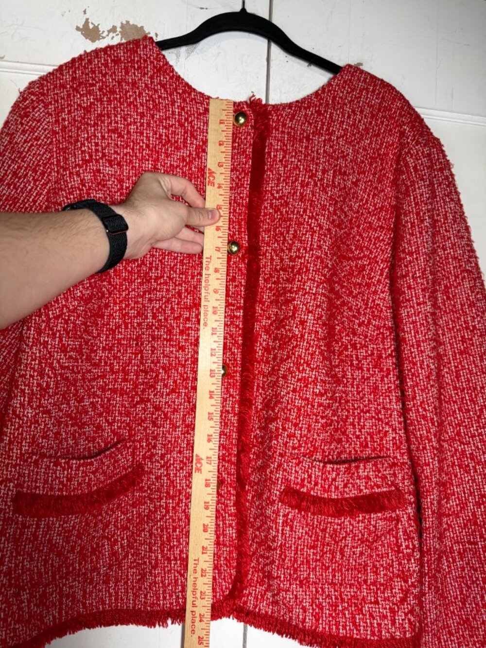Talbots Tweed Fringed BlazerJacket White and Blue Wool Size 24W Gold Buttons - Picture 5 of 10